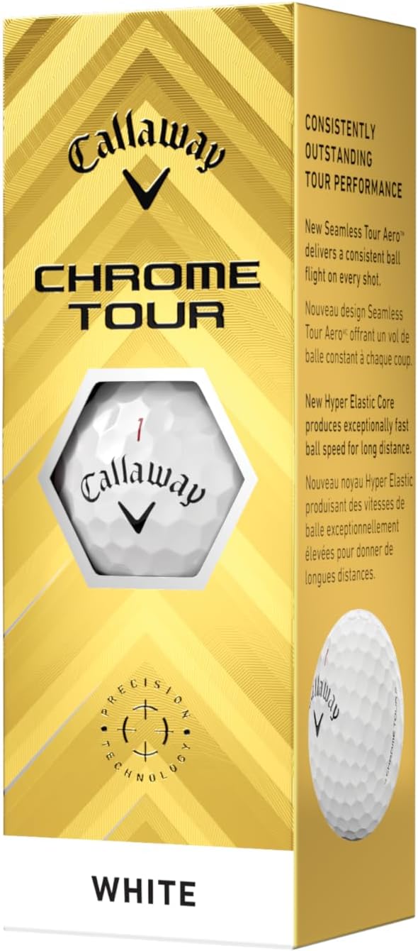 Chrome Tour Golf Balls: Hyper Fast Core, Triple Track Alignment, Tour Performanc