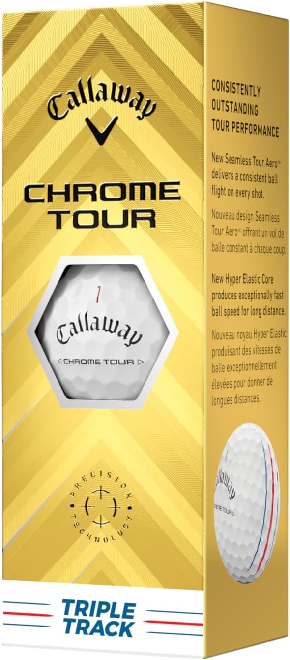 Chrome Tour Golf Balls: Hyper Fast Core, Triple Track Alignment, Tour Performanc