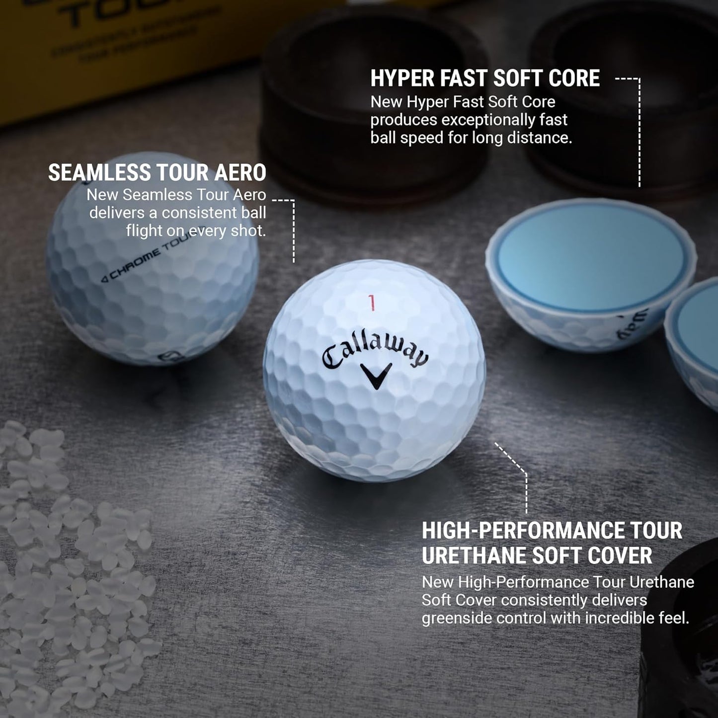 Chrome Tour Golf Balls: Hyper Fast Core, Triple Track Alignment, Tour Performanc