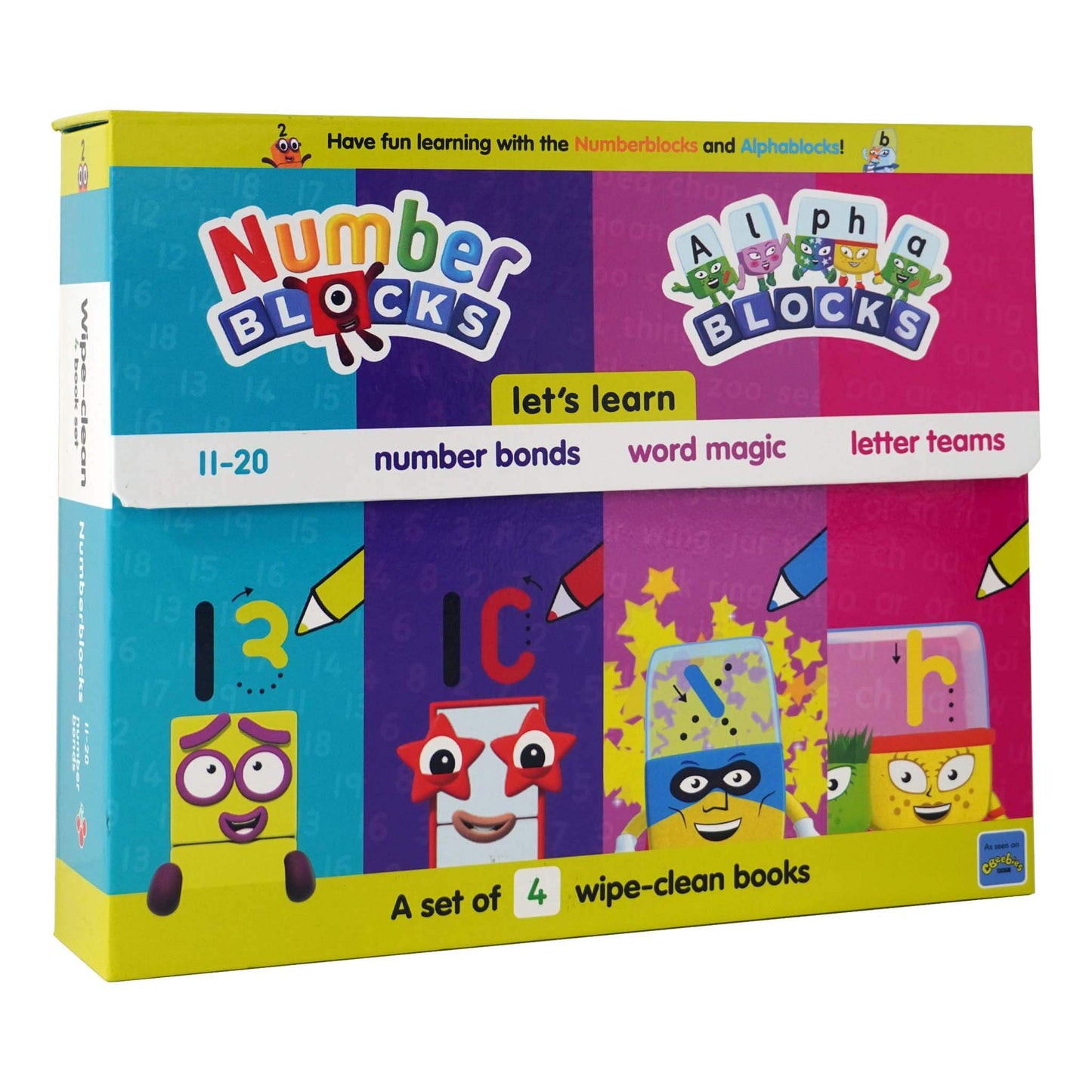 Numberblocks and Alphablocks: Let's Learn Numbers and Letters 4 Books Wipe-Clean Box Set with pens By Sweet Cherry Publishing - Ages 3-6 - Board Book
