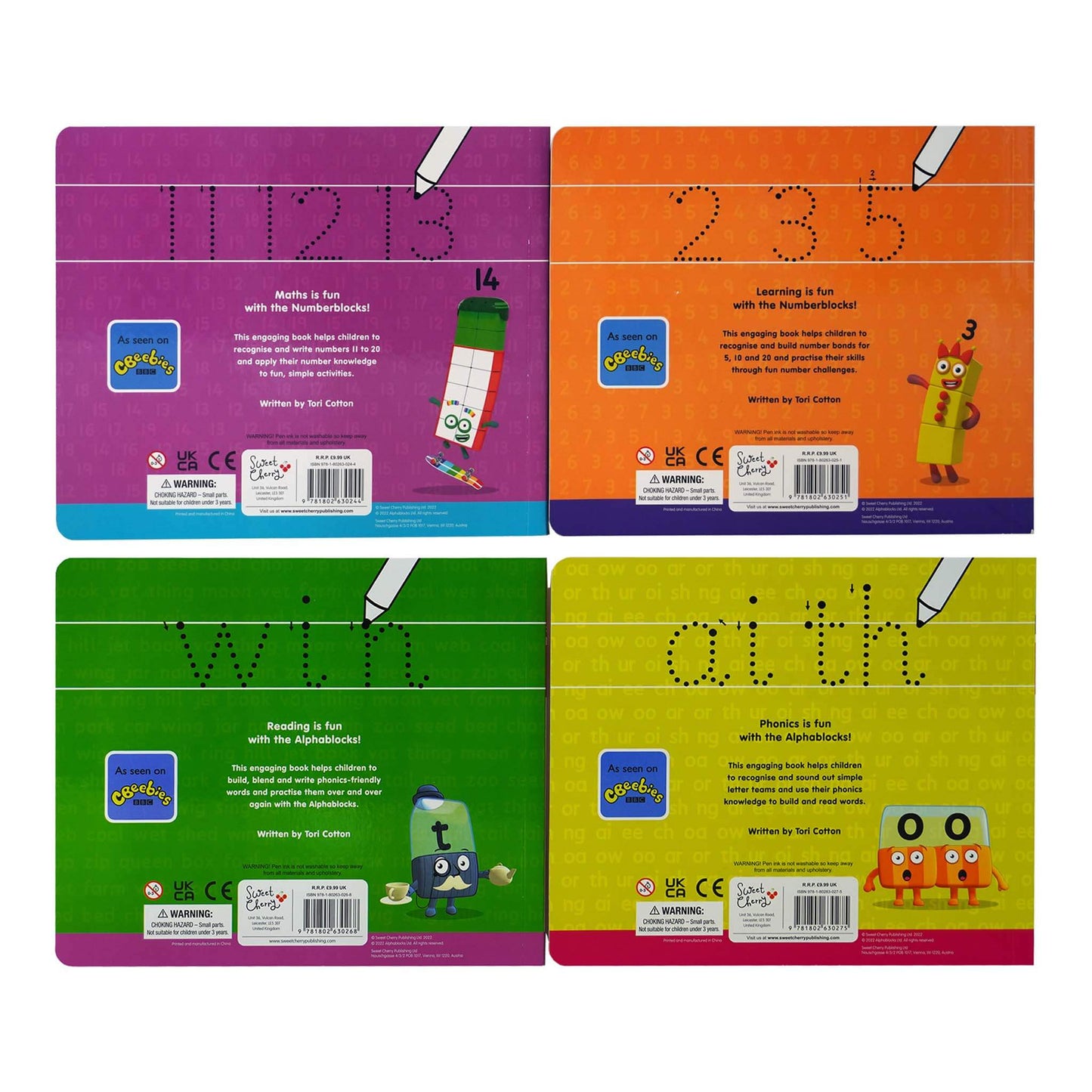 Numberblocks and Alphablocks: Let's Learn Numbers and Letters 4 Books Wipe-Clean Box Set with pens By Sweet Cherry Publishing - Ages 3-6 - Board Book