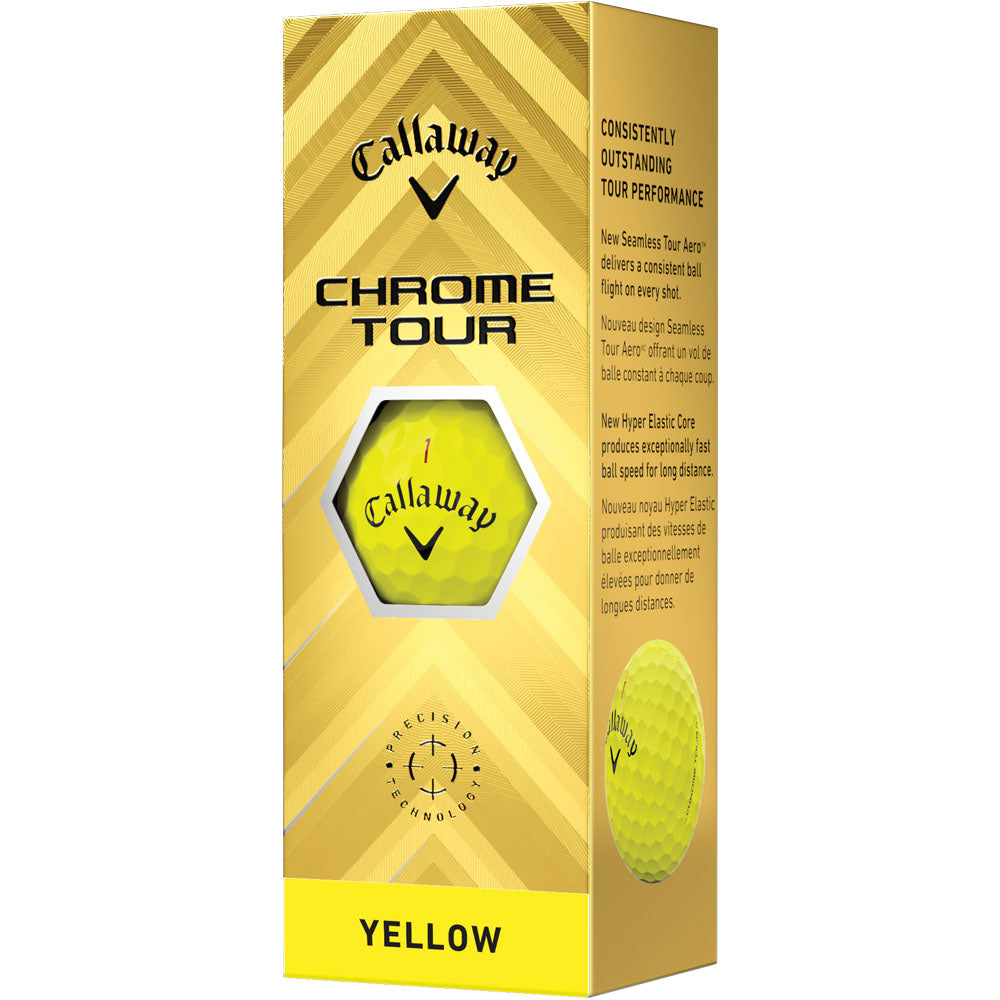 Chrome Tour Yellow Golf Balls: Hyper Fast Core, Seamless Aero, Distance, Feel