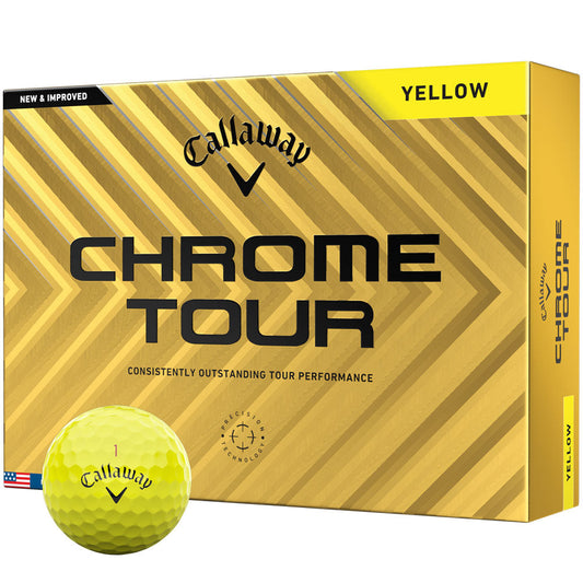Chrome Tour Yellow Golf Balls: Hyper Fast Core, Seamless Aero, Distance, Feel
