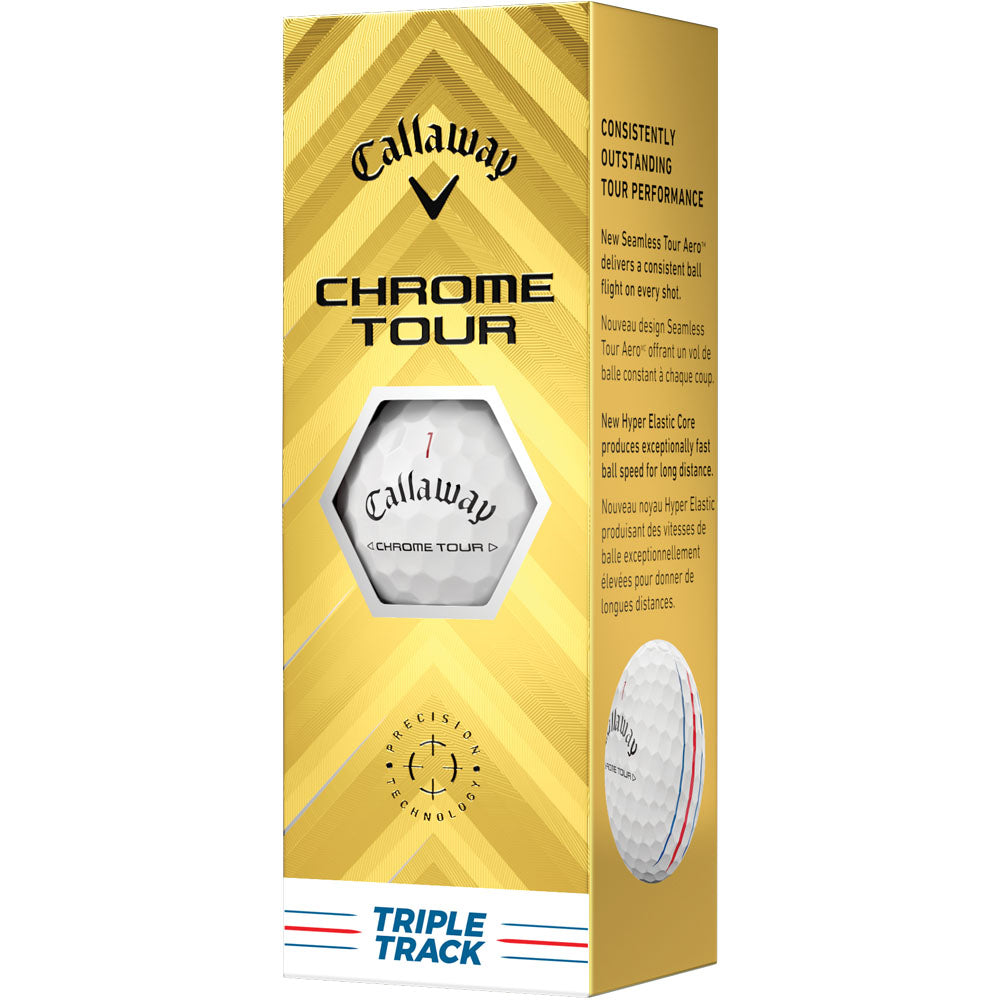 Chrome Tour Triple Track Golf Balls: Enhanced Distance, Feel, Alignment, 12-Pack