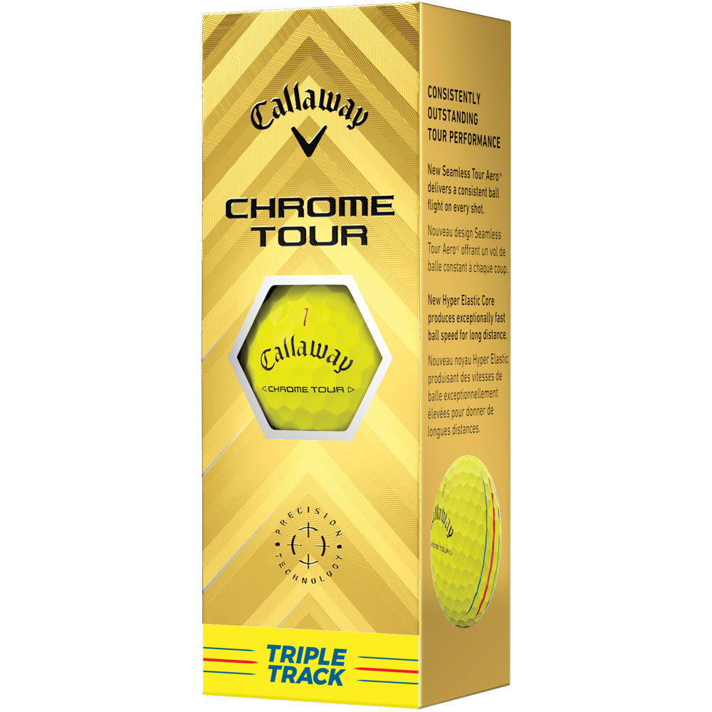 Chrome Tour Triple Track Yellow Golf Balls - Distance, Feel, Alignment (12-Pack)
