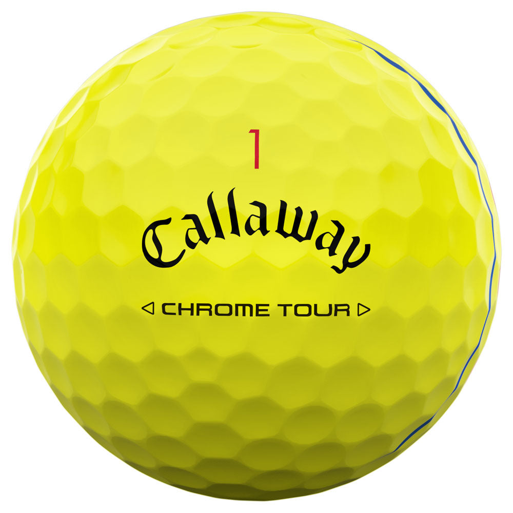 Chrome Tour Triple Track Yellow Golf Balls - Distance, Feel, Alignment (12-Pack)