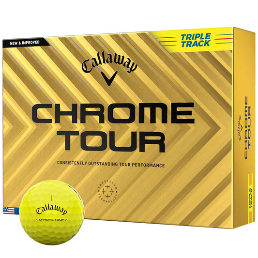 Chrome Tour Triple Track Yellow Golf Balls - Distance, Feel, Alignment (12-Pack)